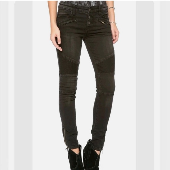 FREE PEOPLE Millenium Zipped Moto Skinny Jeans Grey Size 25 - Picture 2 of 15